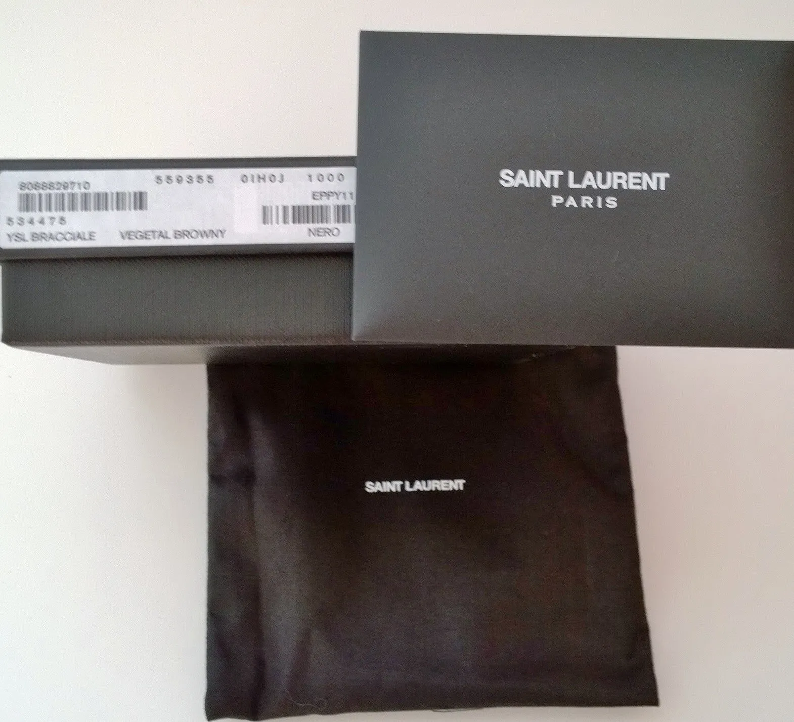 Saint Laurent Opyum YSL Logo Black Leather Bracelet Gold Tone