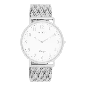 Silver coloured OOZOO watch with silver coloured metal mesh bracelet - C20340