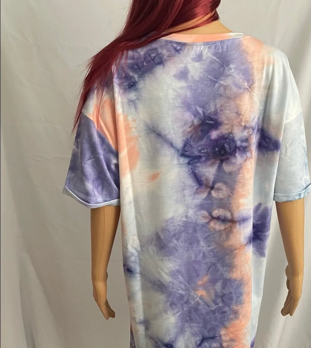 - Tie Dye Crew Neck T-Shirt Dress