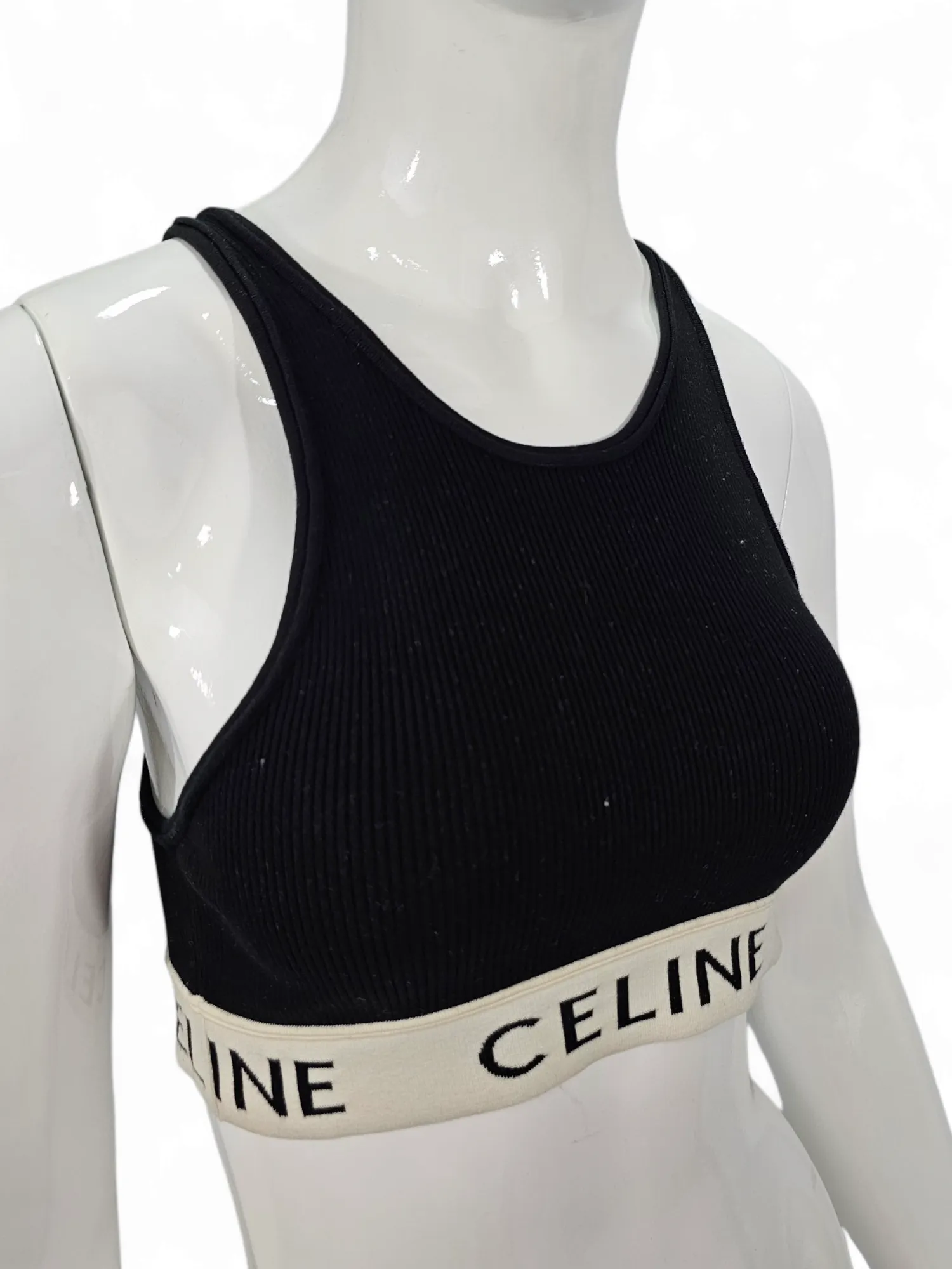 Top Celine Sports Bra In Athletic Knit Black Cream