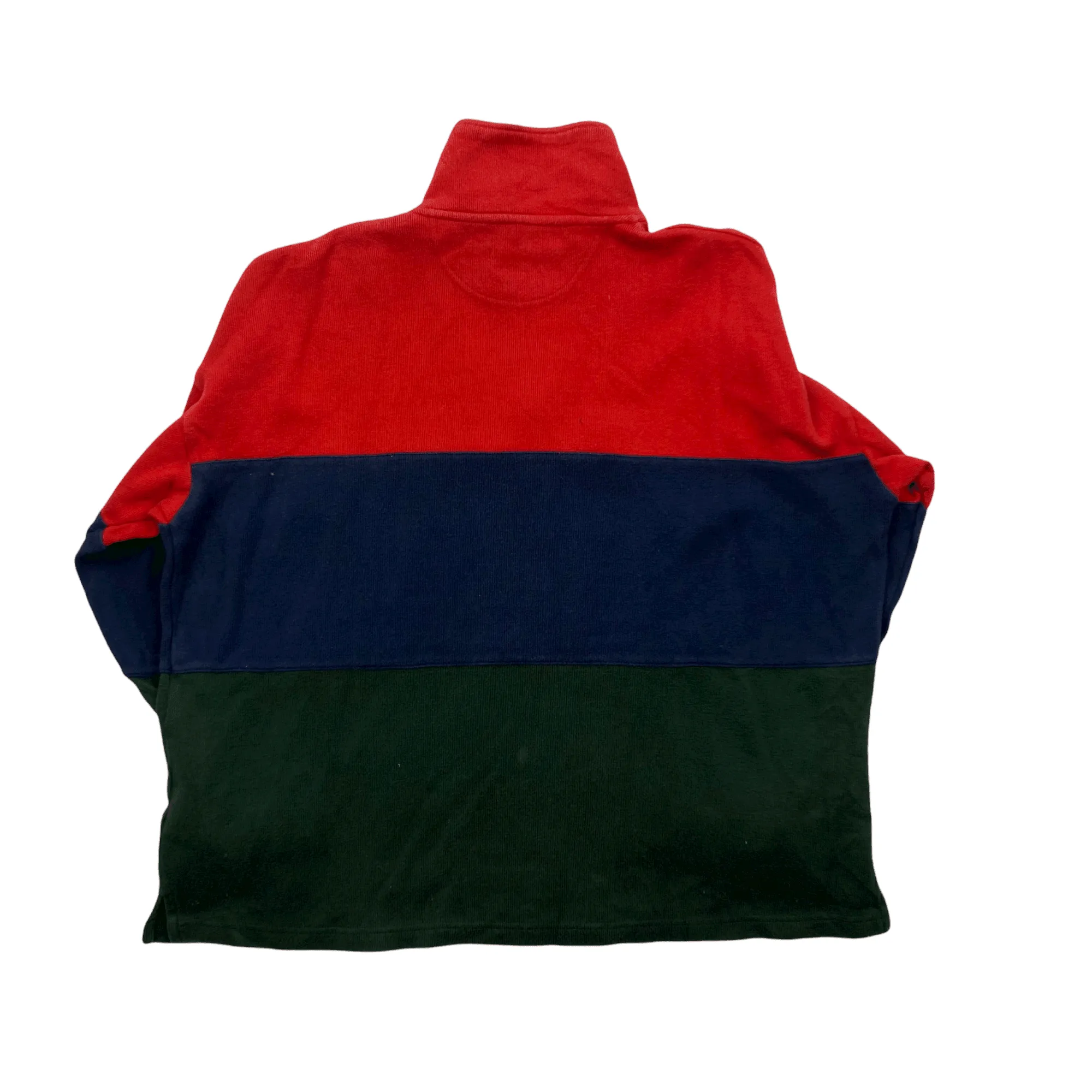 Vintage 90s Red, Navy Blue   Green Yves Saint Laurent Spell-Out Quarter Zip Sweatshirt - Medium