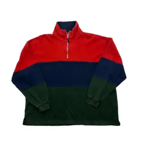 Vintage 90s Red, Navy Blue   Green Yves Saint Laurent Spell-Out Quarter Zip Sweatshirt - Medium