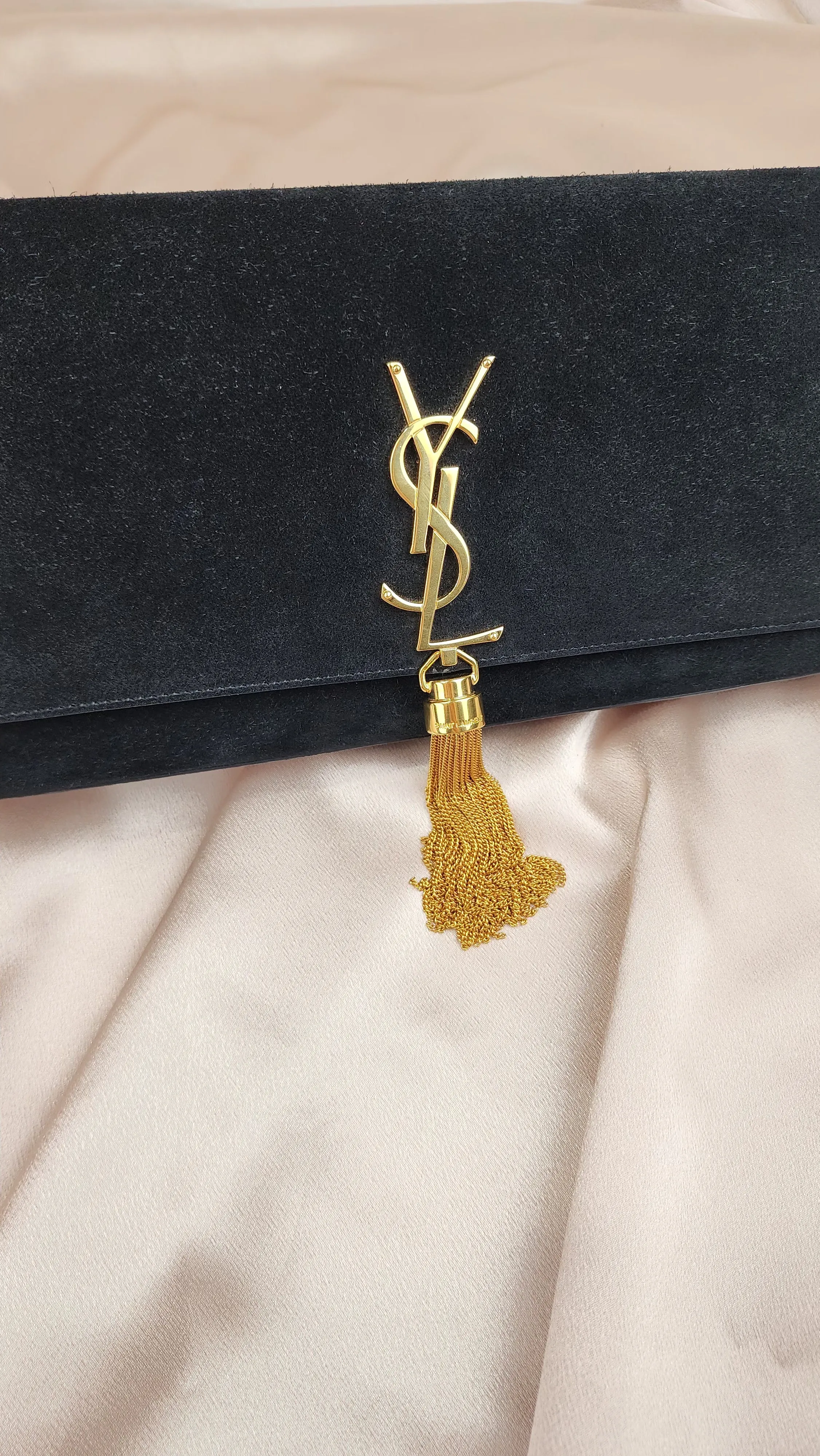 YSL Black Suede Tassel Clutch