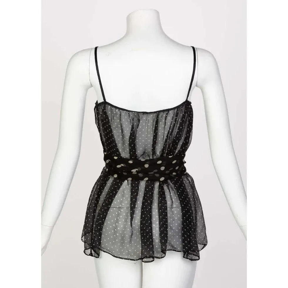 YVES SAINT LAURENT Black Chiffon Polka Dot Camisole Top Ysl, 1980s